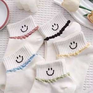 Women Ankle Socks White Breathable Sweat Absorbing Gradient Smiley Face Design Casual Summer Wear - Product Image 2