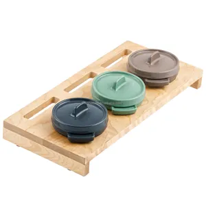 Mini ensemble de casseroles avec support en bois ensemble de casseroles de service en céramique casserole émaillée mini ensemble de cocotte ronde en céramique plats de casserole