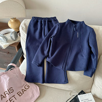 Nouvel ensemble pull doux coréen pour filles printemps/automne 2026 : veste zippée et pantalon évasé – Collection Rentrée des classes