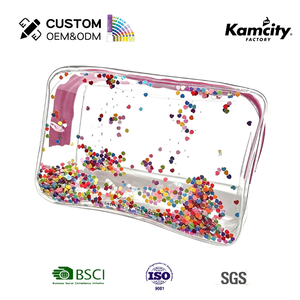 Borsa Cosmetica Glitterata <span class=keywords><strong>Trasparente</strong></span> in PVC, Pochette Impermeabile con Coriandoli e Sabbie Mobili, Astuccio da Viaggio Scintillante per Trucchi da Donna - Product Image 1