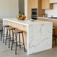 Grande dalle de pierre d'ingénierie texturée pour plan de travail de cuisine d'hôtel moderne, en pierre de quartz artificielle, surface solide, imperméable
