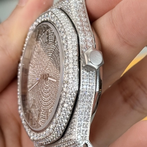 Montre automatique de luxe pour homme, entièrement sertie de moissanite VVS, en acier inoxydable, verre saphir, montre mécanique entièrement sertie de diamants, vente en gros - Product Image 3