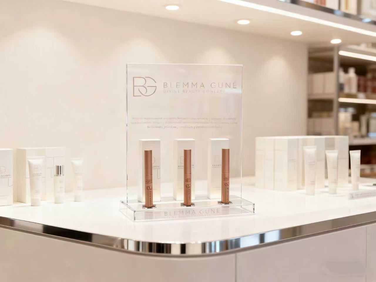 Customized Acrylic Tabletop Skincare Display Stand with LED Light for Cosmetic Counter Product Display in Skincare Retail Stores — view 6