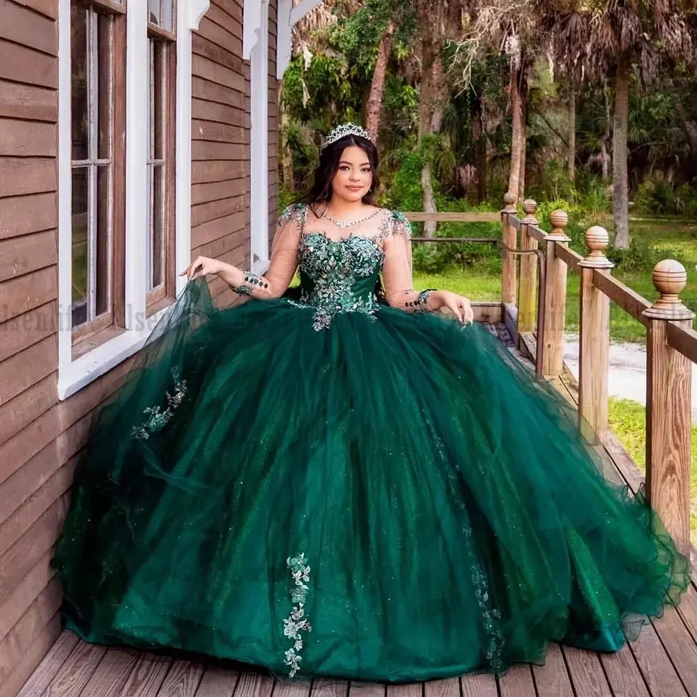 Emerald Green Lace Long Dress Elegant Formal Casual