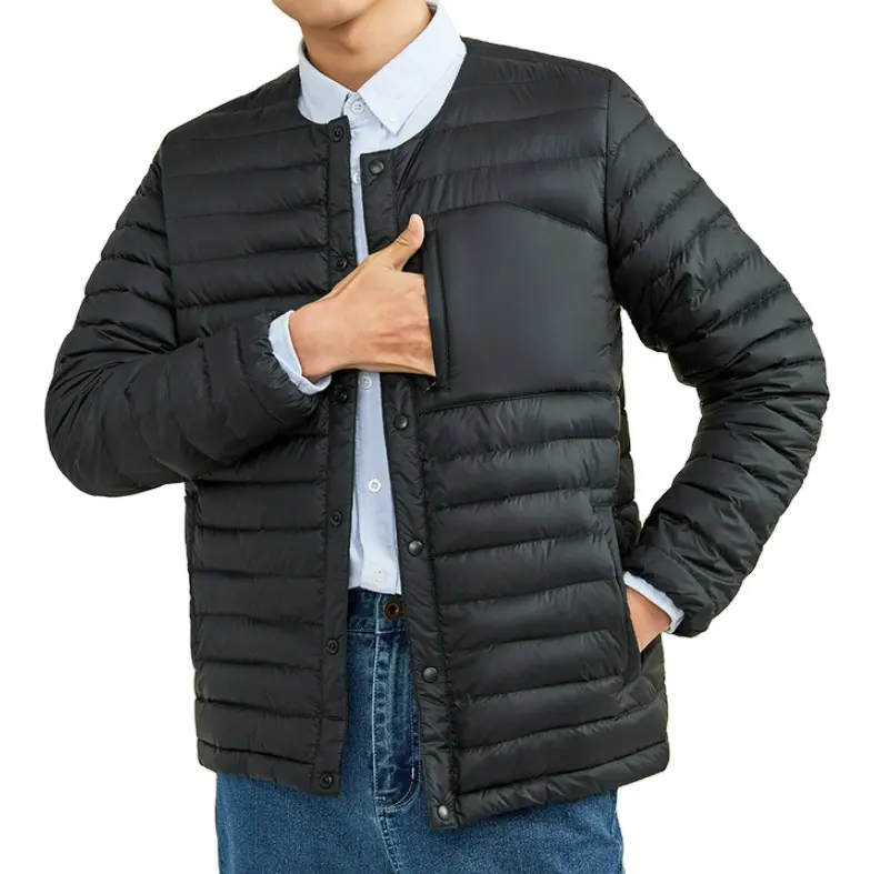2021 wholesale mens winter custom packable light puffer duck down jacket black cotton padded sport premium bubble coat