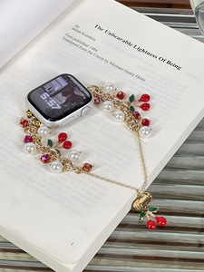 Bracelet de montre élégant pour femmes, ornement cerise, chaîne de perles, bracelet en métal, remplacement pour montre intelligente S11 - Product Image 6
