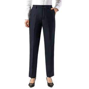 <span class=keywords><strong>Pantalon</strong></span> <span class=keywords><strong>bleu</strong></span> <span class=keywords><strong>marine</strong></span> taille haute coupe ajustée pour <span class=keywords><strong>femme</strong></span> pour les trajets quotidiens col blanc décontracté plat printemps décontracté amincissant - Product Image 1