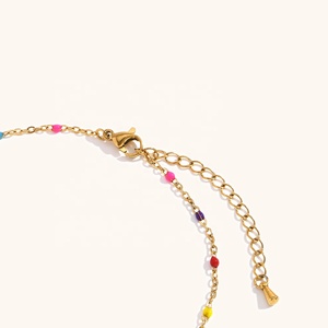 डिंगरन 18k सोने की प्लेटेड स्टेनलेस स्टील के सामान रंगीन बीड ग्रीन हार्ट जिरकॉन फिंगर चेन - Product Image 5