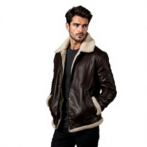 Veste en cuir marron en peau de mouton, sur mesure, qualité supérieure pour l'exportation, avec doublure en fourrure pour l'hiver. - Product Image 1