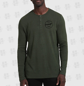 Custom Print Logo Waffle <strong>Tshirt</strong> Embroidered Plain 95% Cotton 5% Spandex Long Sleeve Knitted <strong>Henley</strong> Crewneck T Shirt for Men - Product Image 2