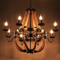 Lampe suspendue vintage créative E27, barre LED, corde de chanvre, lustre, style industriel rétro pour restaurant, salle à manger, décoration intérieure