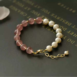 Bracelet en cristal de fraise naturel My Other Half, perle d'eau douce, or 14 carats, bracelet ajustable - Product Image 2