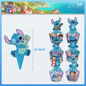 <span class=keywords><strong>Lilo</strong></span> and Stitch Paper Cup Cake Toppers Cake Surround Set para la decoración de la fiesta de cumpleaños de los niños - Product Image 4