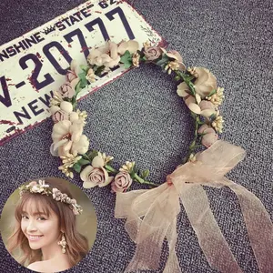 ขายส่ง สายรัดข้อมือดอกไม้-ผู้หญิง Boho ดอกไม้ดอกไม้ Hairband แถบคาดศีรษะ Crown เจ้าสาวงานแต่งงาน Beach Love Beach Photo พวงหรีด Headdress เครื่องประดับผม