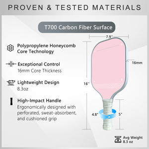 ไม้พายพิคเคิลบอลคาร์บอนไฟเบอร์ T700 รุ่นปี 2026 ผิวหยาบแบบกำหนดเอง หนา 16 มม. ลายรังผึ้ง ไม่มีขอบ สีชมพู ได้รับการรับรองจาก USAPA - Product Image 5
