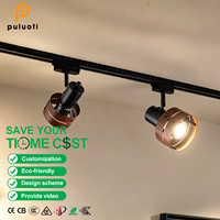 Spot LED COB sur rail industriel réglable en métal couleur bois de noyer creux pour éclairage d'accentuation de plafond de bureau