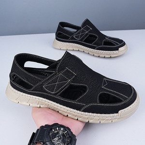 Sandalias Planas para Hombre, Punta Abierta, Cierre de Velcro, Suela de Goma, Entresuela de PHYLON, Color Sólido, Zapatos Casuales para Todas las Temporadas - Product Image 1