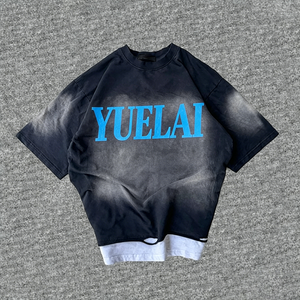 Camiseta de Dos Piezas para Hombre con Logotipo Personalizado, Estilo Vintage, Lavado Ácido, Impresión DTG, Estilo Urbano, Dobladillo Desgastado, Talla Grande, Informal - Product Image 2