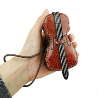 Pochette de luxe en cuir pleine fleur tanné végétal, faite à la main, véritable mini pochette zippée, pendentif rétro pour instrument de musique, avec breloque violon