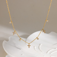 Collar de Cadena de Eslabones de Acero Inoxidable Chapado en Oro de 18K con Colgante de Cruz de Diamantes de Imitación para Mujer, Joyería Clásica de Moda