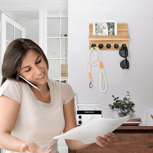 Wooden Key Holder <b>Wall</b> <b>Mounted</b> With <b>Shelf</b> For Keys And Mail Storage Rectangle Shape - Product Image 4