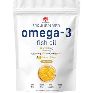 תוסף שמן דגים אומגה <span class=keywords><strong>3</strong></span> בעל חוזק משולש 4,200 מיליגרם למנה, EPA 1,200 מיליגרם + DHA 900 מיליגרם, בטעם לימון, 240 כמוסות רכות, ללא גלוטן - Product Image 1