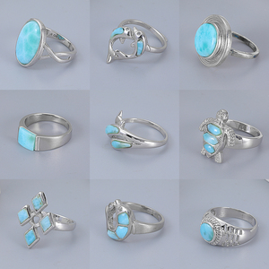 Anello in argento 925 Boho fatto <span class=keywords><strong>a</strong></span> <span class=keywords><strong>mano</strong></span> con finitura delicata Larimar tagliata e gioielli eleganti meticoloso intarsio artistico - Product Image 4