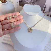 Exquis brillant zircone papillon ensembles de bijoux plaqué or boucles d'oreilles collier anneau CZ femmes ensemble de bijoux de mode