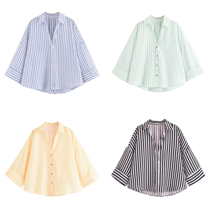 Camisas Formales de Oficina con <span class=keywords><strong>Rayas</strong></span> y Manga Tres Cuartos, Diseños de Camisas Cortas Cuadradas <span class=keywords><strong>para</strong></span> Mujer, <span class=keywords><strong>Blusas</strong></span> Elegantes <span class=keywords><strong>para</strong></span> Mujer - Product Image 2