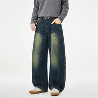 Nouveau style de jeans rétro américain à jambe courbée pour hommes - Pantalon tendance de marque High Street, texture douce, coupe large et jambe courbée