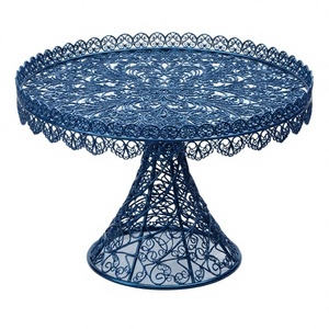 Élégant support à gâteau rond en métal avec un design en fil métallique complexe, couleur bleue, pour la décoration du salon, panier de rangement en promotion - Product Image 1