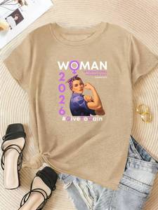 Elegante T-Shirt da Donna con Collo Tondo, Stile Vintage, Stampa per la Giornata Internazionale della Donna 2028, Manica Corta, Vestibilità Regolare, Tessuto Jersey - Product Image 3
