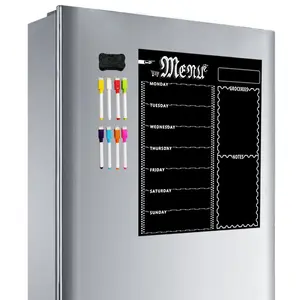 カスタム磁気メニューBLACKBoard冷蔵庫、4つの液体チョークマーカー、磁気ブラックウィークリープランナー書きやすい