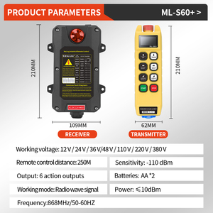รีโมทคอนโทรลอุตสาหกรรม ML-S60+ สำหรับเครน 868MHz ทนทานต่ออุณหภูมิและแรงกระแทก ใช้ไฟ AC 12-440V พร้อมหน้าจอ LED - Product Image 1