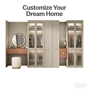 Armario Moderno de MDF con Vidrio Templado, Sistema de Almacenamiento Personalizado y Tocador Integrado <span class=keywords><strong>para</strong></span> Dormitorios y Hoteles de Lujo - Product Image 1
