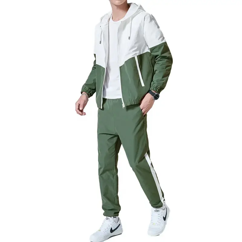 Tracksuit Custom Logo Polyester Hooded 2 Pieces Set Sportswear Workout Clothing Jogging Suit