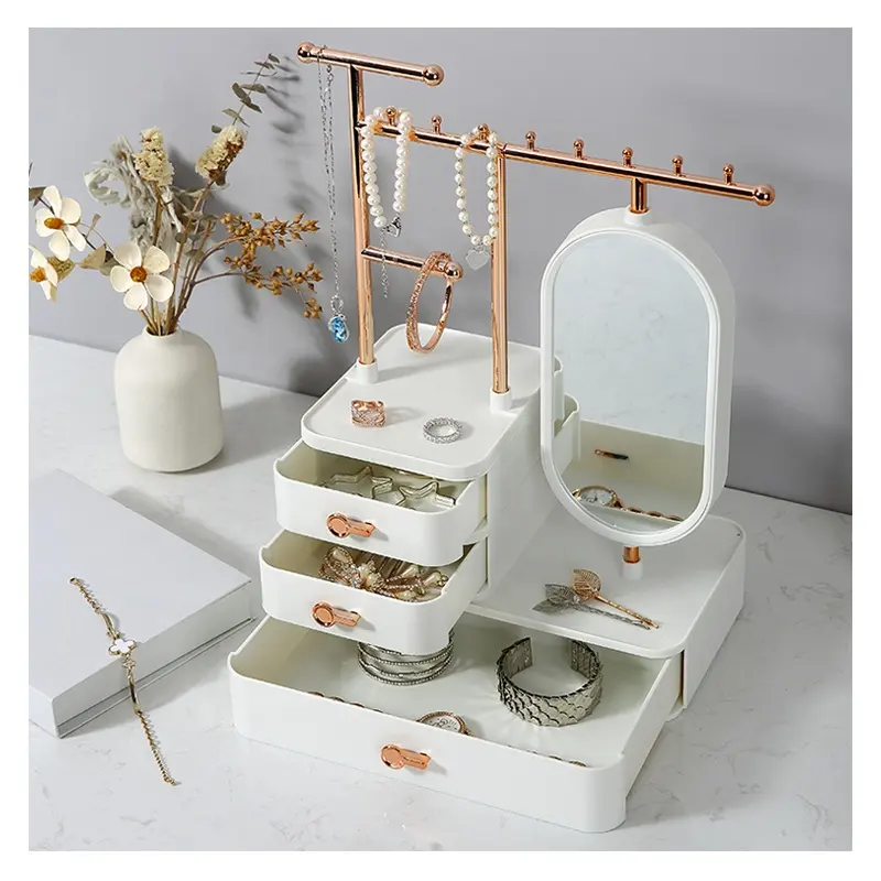 Commode en plastique présentoir à bijoux boîte de rangement étui à cosmétiques support de rangement multitiroirs maquillage bijoux organisateur avec miroir