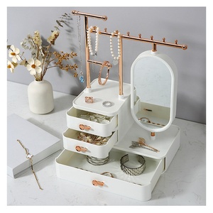 Plastic Storage Box Organizer Dresser Plastic Jewelry Display Storage Box Cosmetic Case Storage Holder Multidrawers Makeup Jewelry Organizer With Mirror