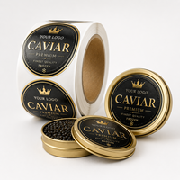 Étiquette autocollante personnalisée pour boîte de caviar, impression logo, rouleau, étanche, doré, effet 3D, UV spot, gaufré, pour boîte de caviar congelé