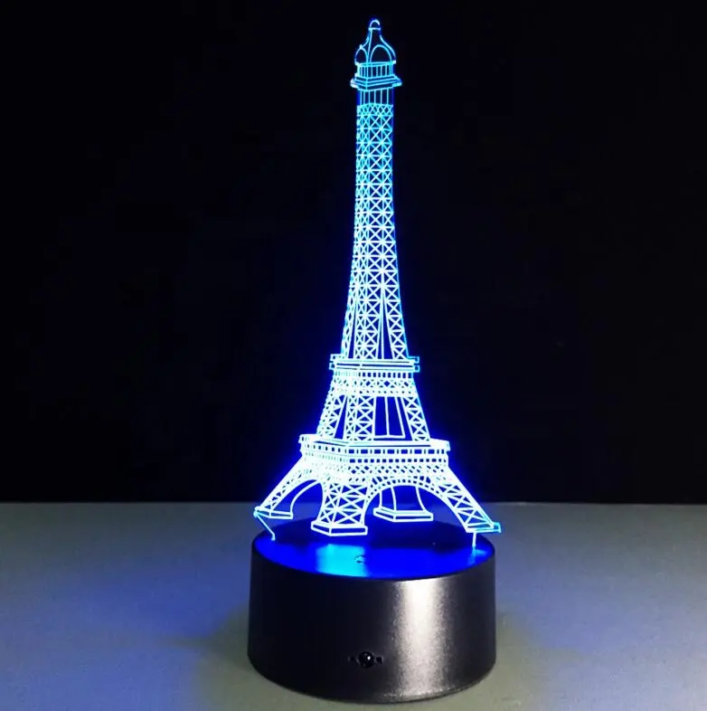 Creatieve Eiffeltoren Gevormde 3d Nachtlampje Led Vision Bureaulamp Huisdecoratie 7 Kleuren Knipperend 3d Acryllicht