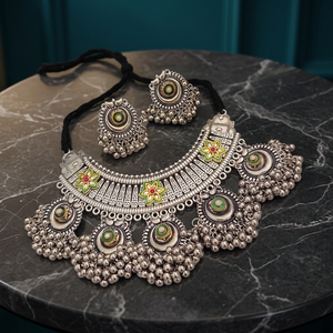 Conjunto de Collar y Pendientes de Latón Oxidado Chapado en Oro de 24K y Plata, Multicolor, para Mujer, Ideal para Bodas, Compromisos y Uso Diario - Product Image 2