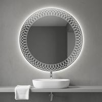 Miroirs de salle de bain ronds anti-buée en argent Art Déco de luxe, miroir intelligent moderne avec éclairage LED rétroéclairé mural, Bluetooth, éclairage intelligent