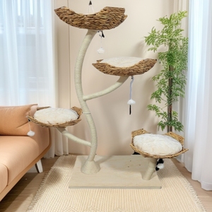 Árbol para gatos ECHO de 165 cm, 4 niveles, mimbre blanco, cama, estructura de escalada resistente para gatos - Product Image 1