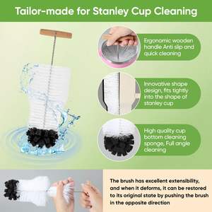 Cepillo limpiador de botellas con mango largo de madera para vasos Stanley, cepillo de limpieza de tapas de tazas 3 en 1, cepillo largo para pajitas - Product Image 4