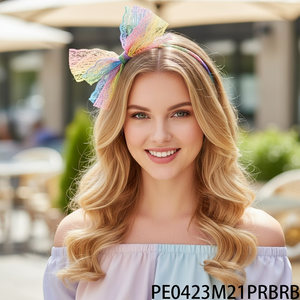 PESENAR 80s Retro Arco Iris Lazo Diadema Vibrante <span class=keywords><strong>Vintage</strong></span> <span class=keywords><strong>Mujer</strong></span> Poliéster Accesorio para el cabello Orgullo Nostalgia Colorido Temático - Product Image 2
