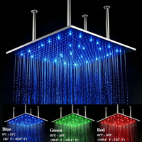 Cabezal de Ducha Cuadrado LED Cromado de 20 Pulgadas, Acero Inoxidable 304, Montaje en Techo, Efecto Lluvia, Alta Presión, para Cocina, Baño, OEM