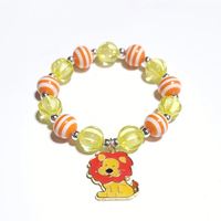Bracelet Perlé Tendance pour Enfants Filles, Breloque Lion de Dessin Animé, Perles Rayées Colorées, Bracelet Élastique, Bijou Cadeau pour Fête d'Enfants