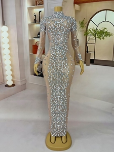 Vestido de Fiesta de Cumpleaños de Manga Larga con Pedrería, Vestido de Lujo para Cantante de <span class=keywords><strong>Casa</strong></span> de Espectáculos, Vestido Formal de Noche para Mujer - Product Image 5