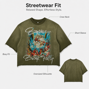 Camisetas <span class=keywords><strong>Mne</strong></span> de streetwear con logo personalizado, de gramaje pesado 300 g/m², con lavado ácido y efecto desgastado por el sol, corte holgado extragrande, bajo sin rematar y bordado desgastado. - Product Image 2
