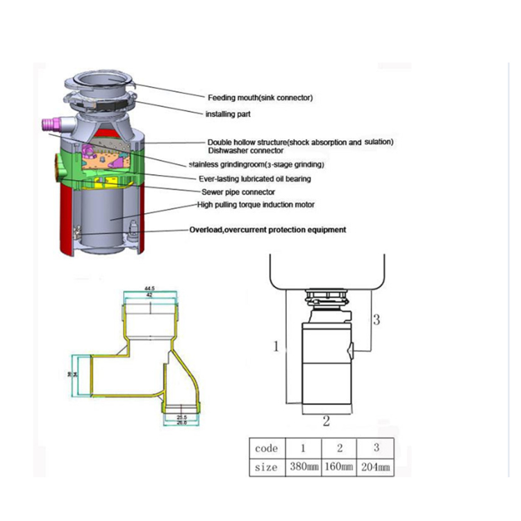 Under Sink Food Waste Disposer Waste Processing Machine Processor Independent Food Waste Crusher